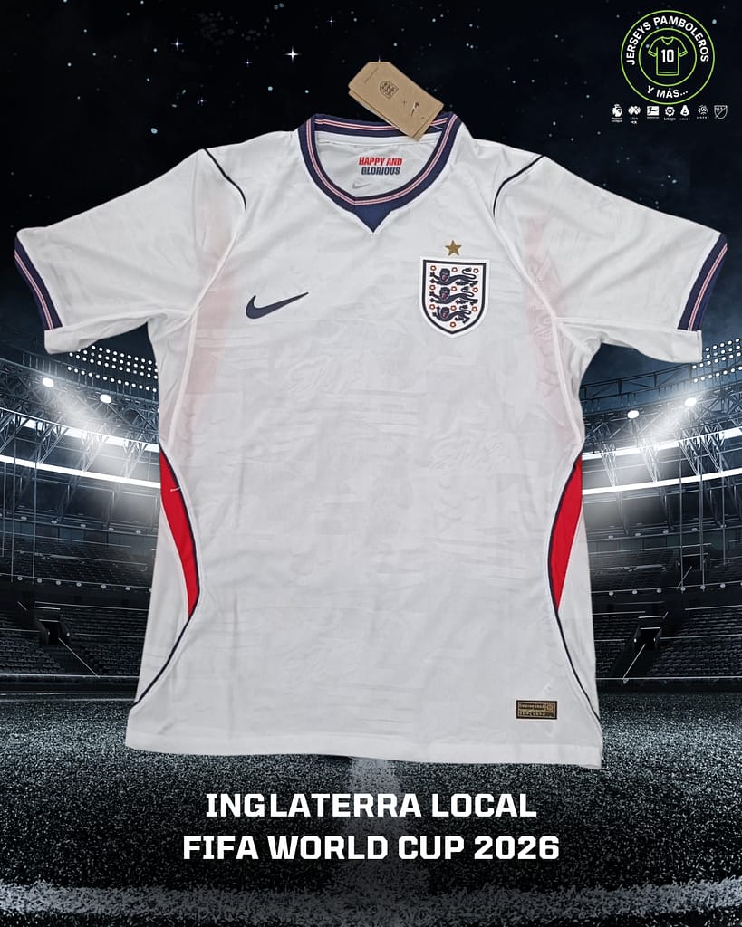 Playera de la selección de Inglaterra de Futbol con la que jugarán el Mundial 2026.