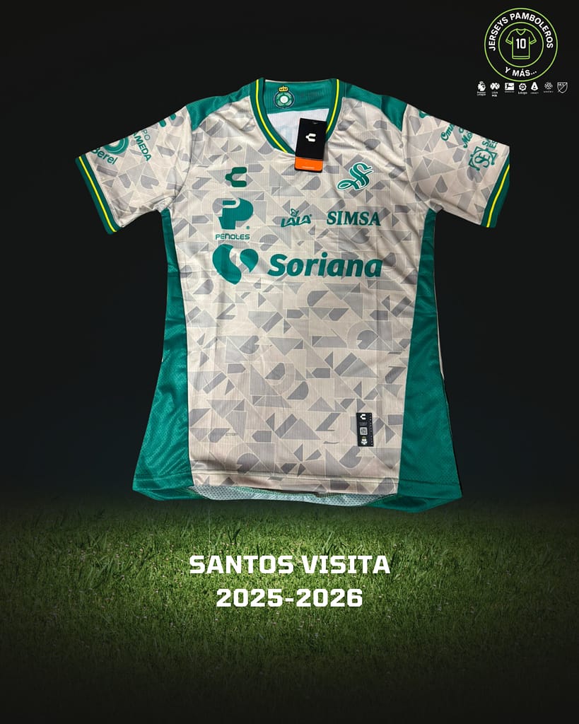Playera visitante de Santos para la temporada del futbol mexicano 2025-26.